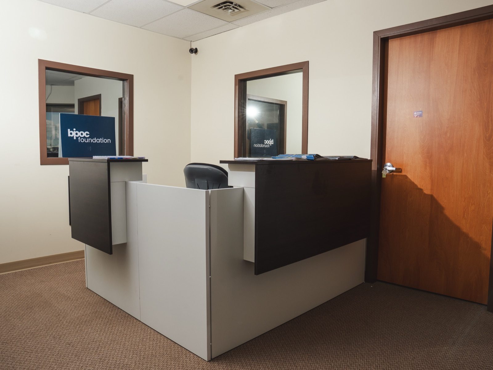 Reception and front desk with BIPOC Foundation branding