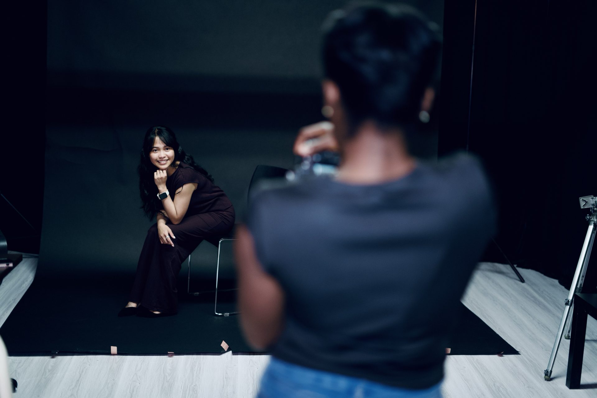 Portrait session in progress in the photography studio